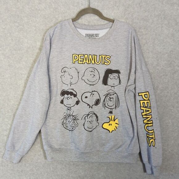 Peanuts Snoopy Charlie Brown and Gang Crewneck Grey Sweatshirt ‎ M Lightweight - Picture 1 of 6